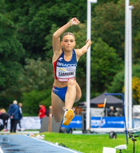 Erika Saraceni (Lorenzo Galli/Meeting Città di Savona) durante un salto al meeting 2024