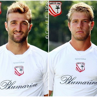 Nella foto i difensori es Sanremese Fabrizio Poli e Riccardo Gagliolo con la maglia del Carpi