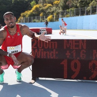 Reynier Mena celebra il record del meeting a 19.95 sui 200m realizzato l'anno scorso. Foto Colombo/FIDAL: