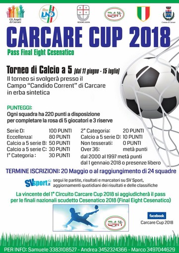 Calcio a 5, Tornei Estivi: iscrizioni già aperte per la Carcare Cup 2018