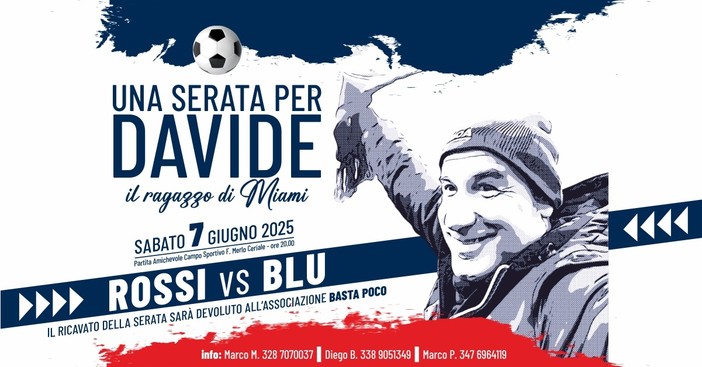 Una Serata per Davide: sabato 7 a Ceriale la partita di beneficenza per ricordare Meirana