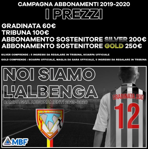 &quot;Noi siamo l'Albenga&quot;: al via la campagna abbonamenti per la stagione 2019-2020