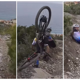 Un tri-campione del mondo per i sentieri del Finalese. Ma che volo per Peter Sagan Un tri-campione del mondo per i sentieri del Finalese. Ma che volo per Peter Sagan