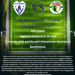 Calcio. Il Celle Varazze FBC devolverà a favore di Giada Ottonello l'intero ricavato del match contro la Praese