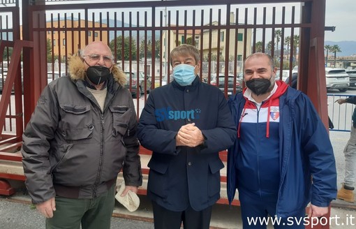 Aldo Spinelli, insieme al presidente Franco Tarabotto e al team manager Alessandro D'Angelo Aldo Spinelli, insieme al presidente Franco Tarabotto e al team manager Alessandro D'Angelo