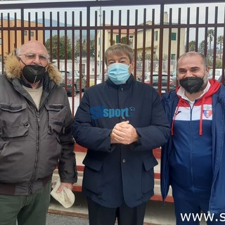 Aldo Spinelli, insieme al presidente Franco Tarabotto e al team manager Alessandro D'Angelo