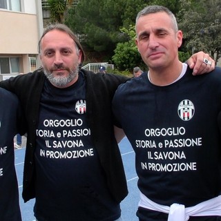 Calcio, Savona. Festa grande per mister Cola, il ds Barone e lo staff biancoblu: "Ripartiremo da basi importanti, ognuno ha saputo dare il suo contributo" (VIDEO)
