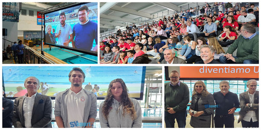 Gradoni pieni alla Zanelli davanti al maxischermo. Tifo, premi, musica e collegamenti in diretta da Budapest (GALLERY)