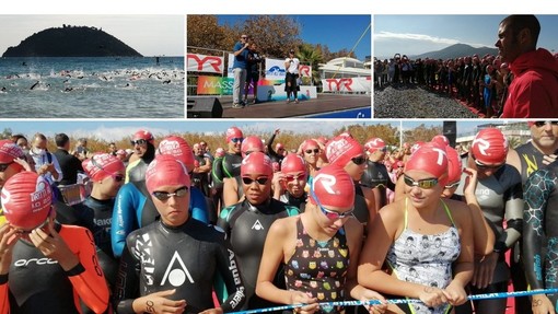 Albenga, Daniele Vernaleone vince la gara di nuoto da 1 km della due giorni “Dritti all’Isola” (FOTO)