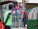 Il capitano dei toscani Doveri esulta al gol del vantaggio rossoblu