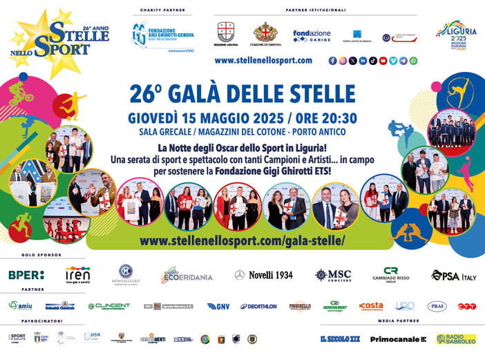 Galà delle Stelle: il 15 maggio al Porto Antico di Genova la Notte degli Oscar dello sport ligure Galà delle Stelle: il 15 maggio al Porto Antico di Genova la Notte degli Oscar dello sport ligure