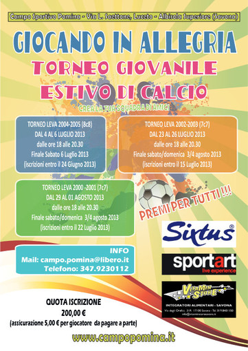 Calcio, Tornei Estivi: sarà un estate al'insegna del divertimento anche per i più piccoli Calcio, Tornei Estivi: sarà un estate al'insegna del divertimento anche per i più piccoli