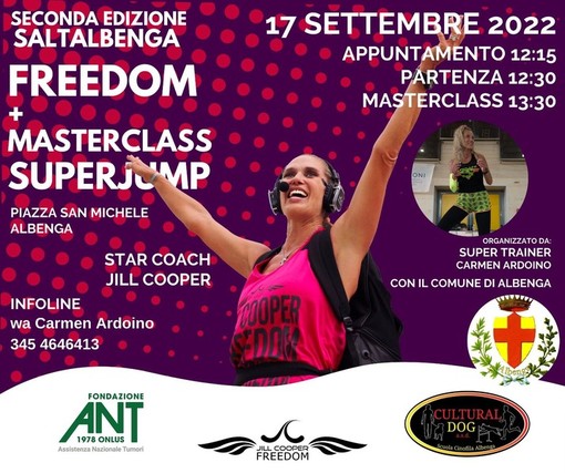 Albenga, Freedom + MasterClass Super Jump con la personal trainer Jill Cooper: un evento sportive a sostegno dell’ANT