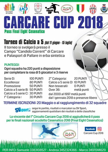 Calcio a 5, Tornei estivi: ecco tutte le info per partecipare alla super seconda edizione della Carcare Cup