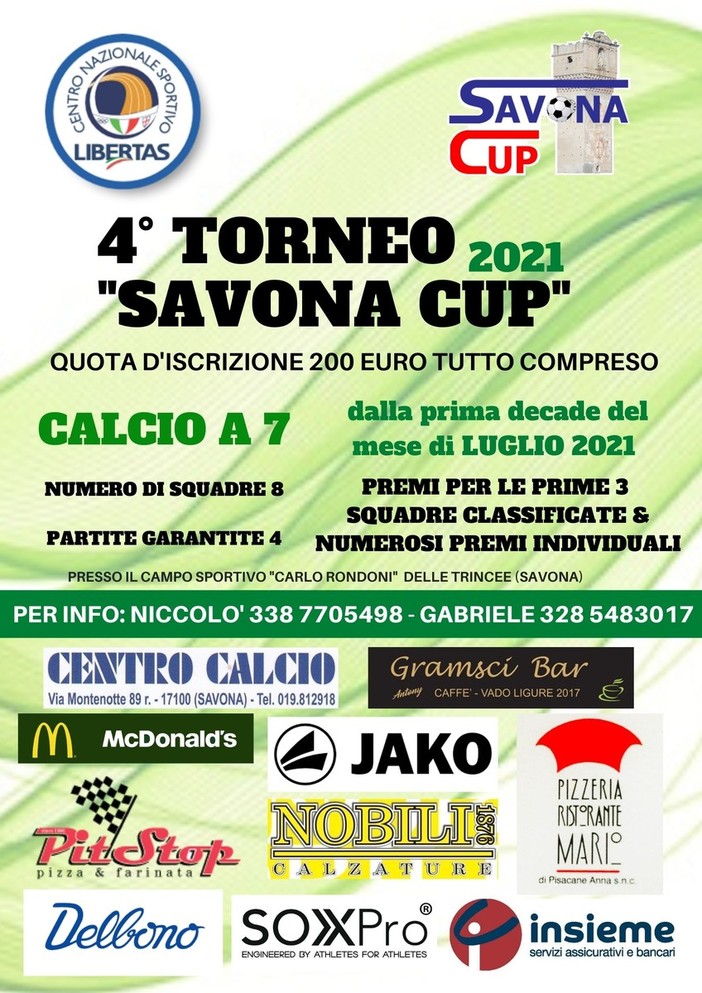Calcio, Tornei Estivi. La Savona Cup è pronta a partire, nel mese di luglio in scena la quarta edizione Calcio, Tornei Estivi. La Savona Cup è pronta a partire, nel mese di luglio in scena la quarta edizione