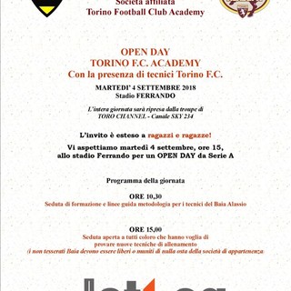 Calcio, Baia Alassio. Open Day da Serie A il 4 settembre insieme alla Torino Academy