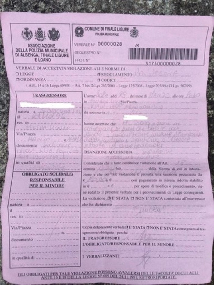 Finale ligure: 150 euro di multa per eccesso di velocità... in skateboard Finale ligure: 150 euro di multa per eccesso di velocità... in skateboard