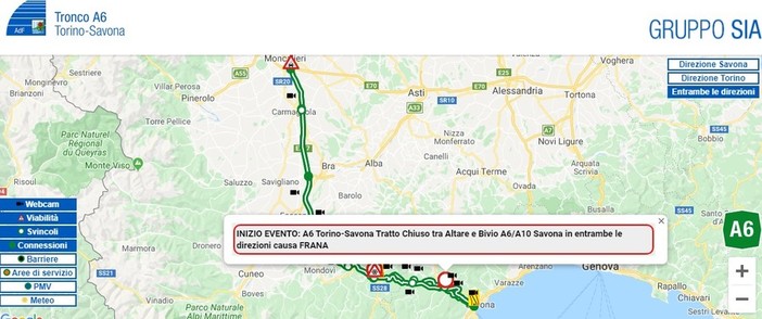 Attenzione agli spostamenti da e per  la Valbormida e il Piemonte, nuova chiusura dell'A6, il sito di Autostrade ha annunciato una nuova frana