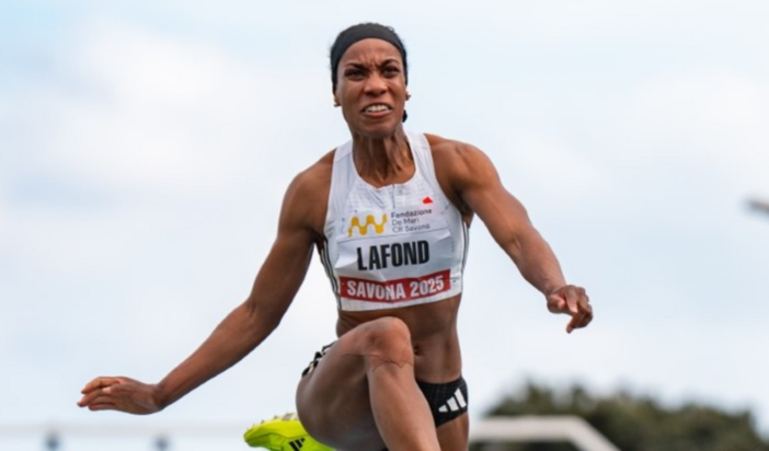 Thea LaFond in azione a Savona nel 2025 (Montesano/Meeting Città di Savona)