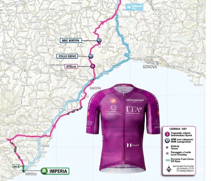 Giro d'Italia, fissato il traguardo volante nella tappa Imperia-Novi: sarà a Stella San Giovanni